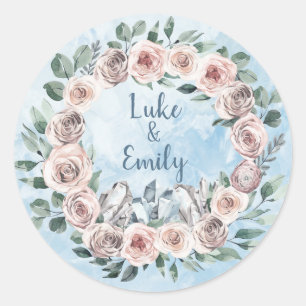 Sticker Rond Floral bleu et Mariage de cristaux