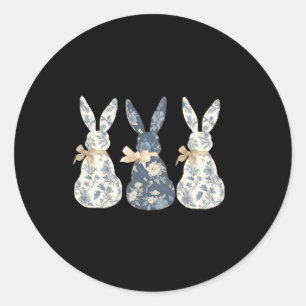 Sticker Rond Floral Bleu lapin mignonne Joyeux jour de Pâques C