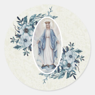 Sticker Rond Floral bleu  Madonna   Vierge   Dentelle