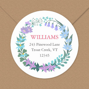 Sticker Rond Floral Blue Flower Wreath Adresse de retour