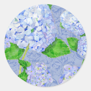 Sticker Rond Floral Blue Hydrangea dentelle Damask modèle Maria