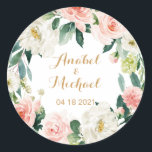 Sticker Rond Floral Blush Romantic Personnalisé<br><div class="desc">Brodeur</div>