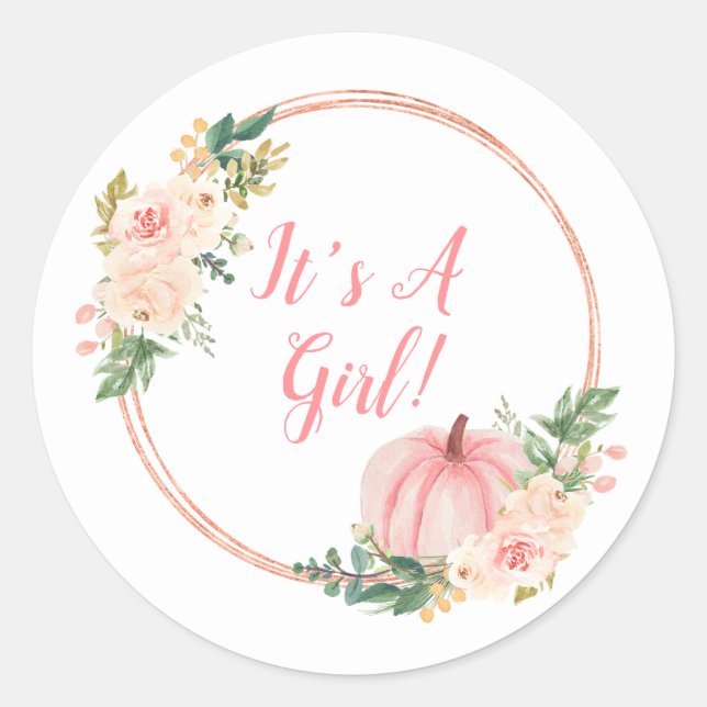Sticker Rond Floral Blush rose Citrouille C'est une fille (Devant)