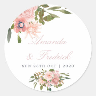 Sticker Rond Floral Blush rose Roses Mariage