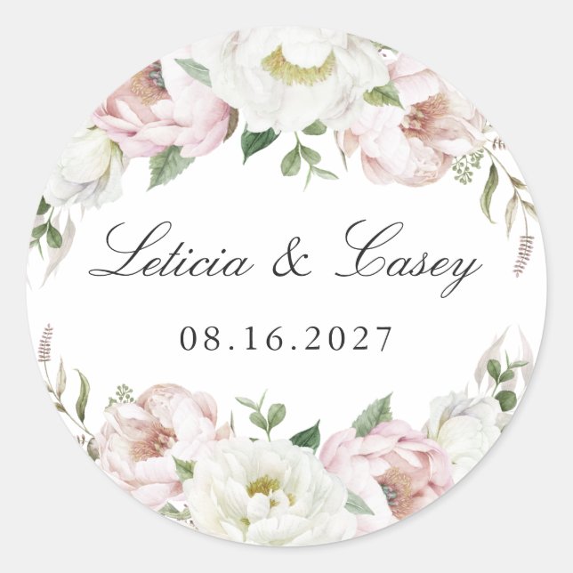 Sticker Rond Floral Blush White Peony Mariage (Devant)