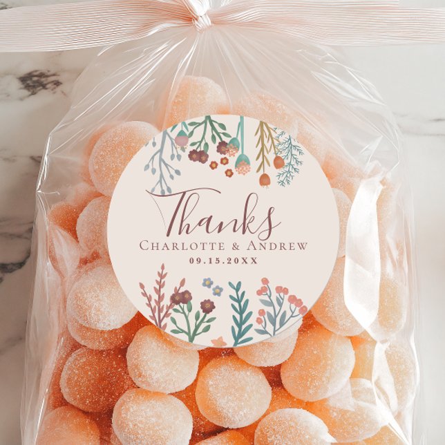 Sticker Rond Floral Boho Fleur sauvage mariage Faveur (Créateur téléchargé)