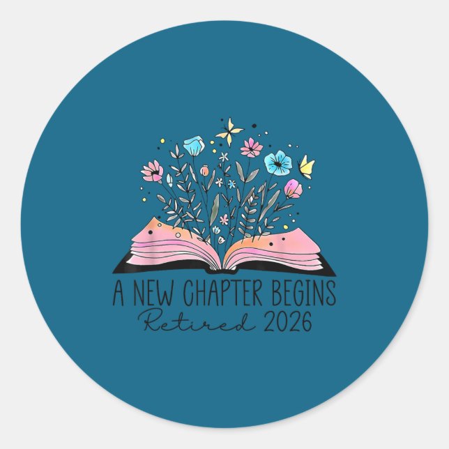 Sticker Rond Floral Book A New Chapter Begins Retired 2026 Reti (Devant)