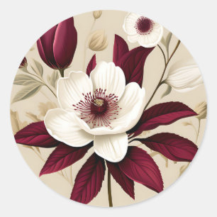 Sticker Rond Floral Bourgogne Plante Botanique
