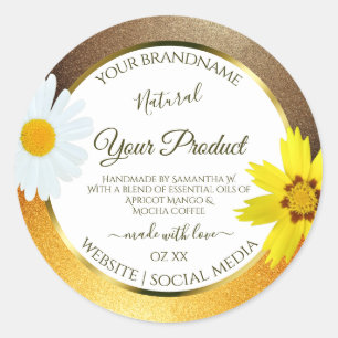 Sticker Rond Floral Brown Orange Parties scintillant Blanc Prod