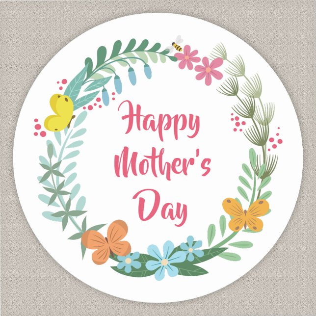 Sticker Rond Floral Butterfly Botanical Colorful Wreath Garland (Créateur téléchargé)