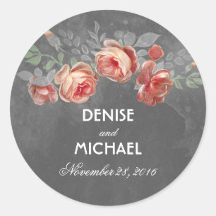 Sticker Rond Floral Chalkboard Rustique Mariage