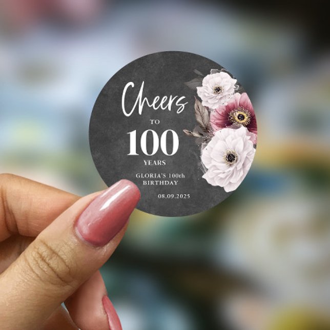Sticker Rond Floral Cheers to 100th Birthday (Créateur téléchargé)