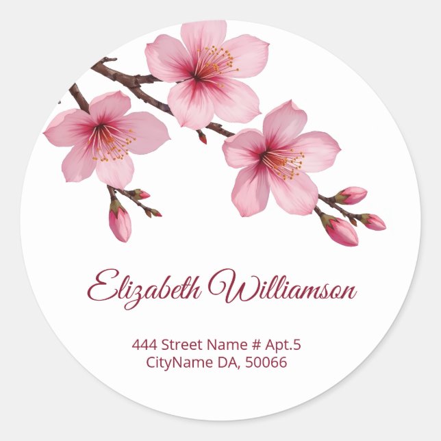Sticker Rond Floral Cherry Blossoms Pink White (Devant)