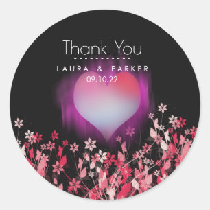 Sticker Rond Floral Chic Girly Merci Amour Mariage