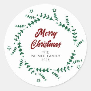 Sticker Rond Floral Christmas Wreath Nom de famille