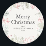 Sticker Rond Floral Christmas Wreath Nom de famille<br><div class="desc">Floral Christmas Wreath Nom de famille</div>