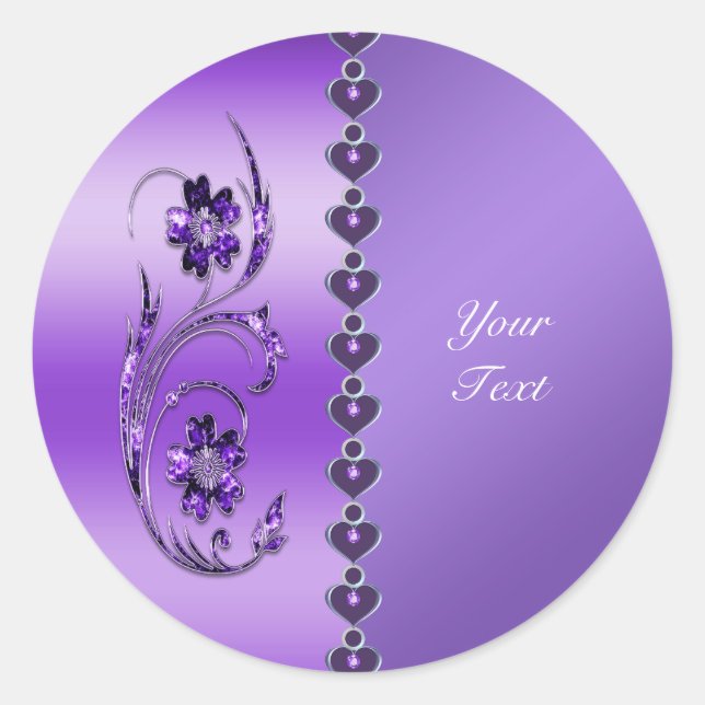 Sticker rond Floral Classique Violet (Devant)