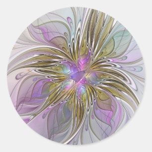 Sticker Rond Floral Coloré Abstrait Fractal Avec Rose & Or