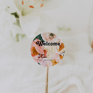 Sticker Rond Floral coloré gras   Bienvenue Mariage