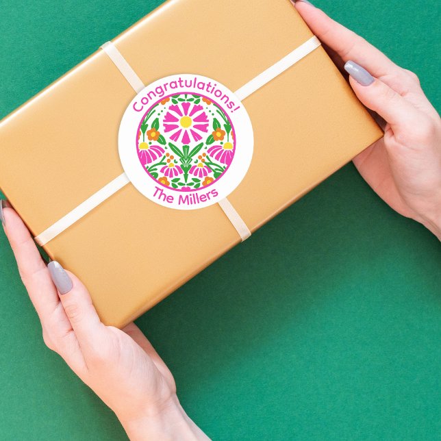 Sticker Rond Floral Congrats – Personalized & Fun! (Créateur téléchargé)