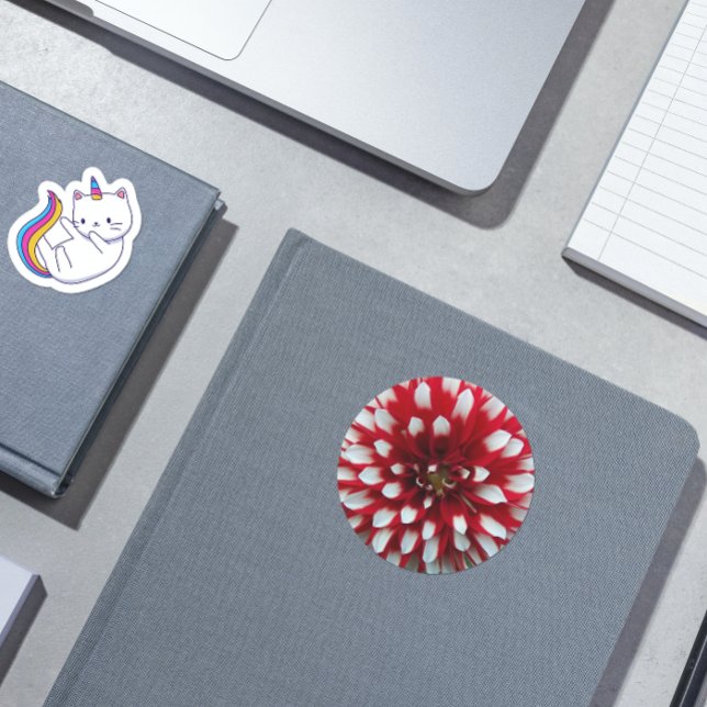 Sticker Rond Floral Dahlia rouge et blanc (In Situ Book)