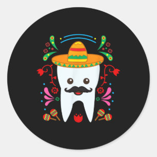 Sticker Rond Floral Dental Tooth Funny Cinco De Mayo Mexicain D
