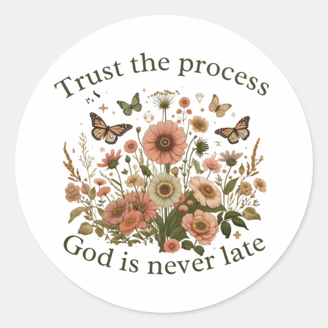 Sticker Rond Floral design with butterflies – Christian quote “ (Devant)
