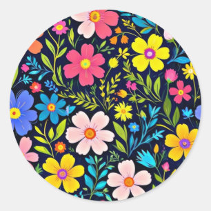 Sticker Rond Floral Digital Peinture Fleurs Motif-38875