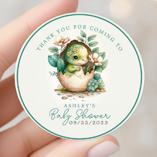 Sticker Rond Floral Dino Oeuf Baby shower d'aquarelle Merci