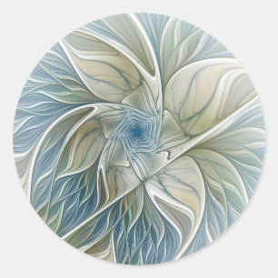 Sticker Rond Floral Dream Motif Abstrait Blue Khaki Fractal