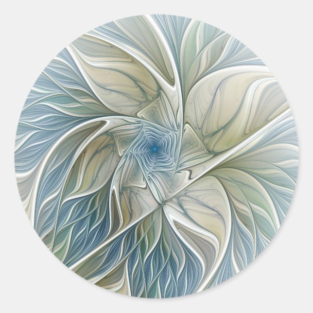 Sticker Rond Floral Dream Motif Abstrait Blue Khaki Fractal (Devant)