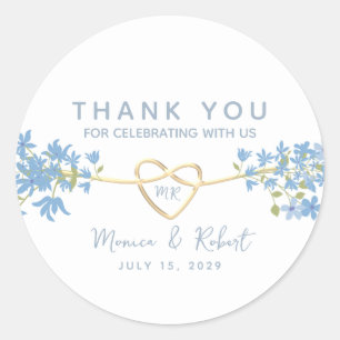 Sticker Rond Floral Dusty Blue Wedding Favoriser le Merci