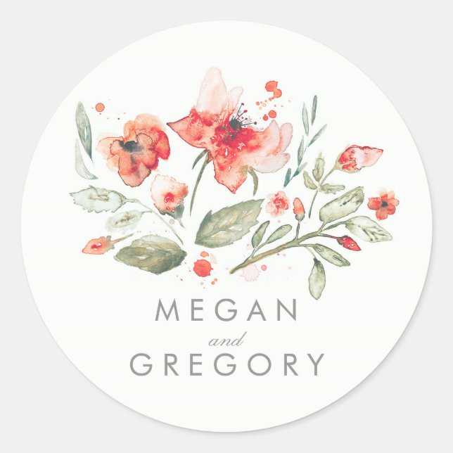 Sticker Rond Floral Elegant Mariage d'aquarelle (Devant)