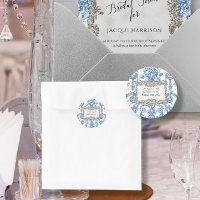 Floral Elegant Vintage Bleu Blanc Argent Nuptiale