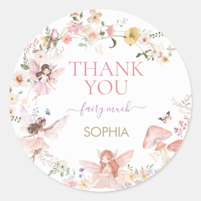Sticker Rond Floral Fairy Première fête d'anniversaire (Devant)