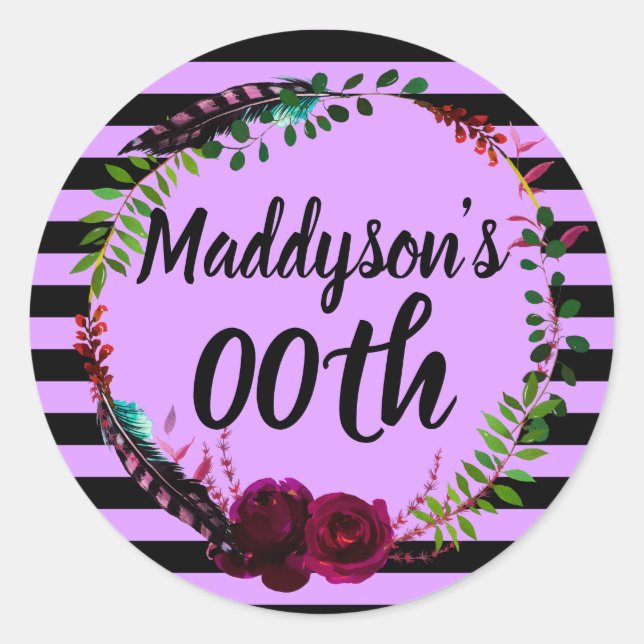 Sticker Rond Floral féminin 18ème 21ème 30ème 40ème 50ème 60ème (Devant)