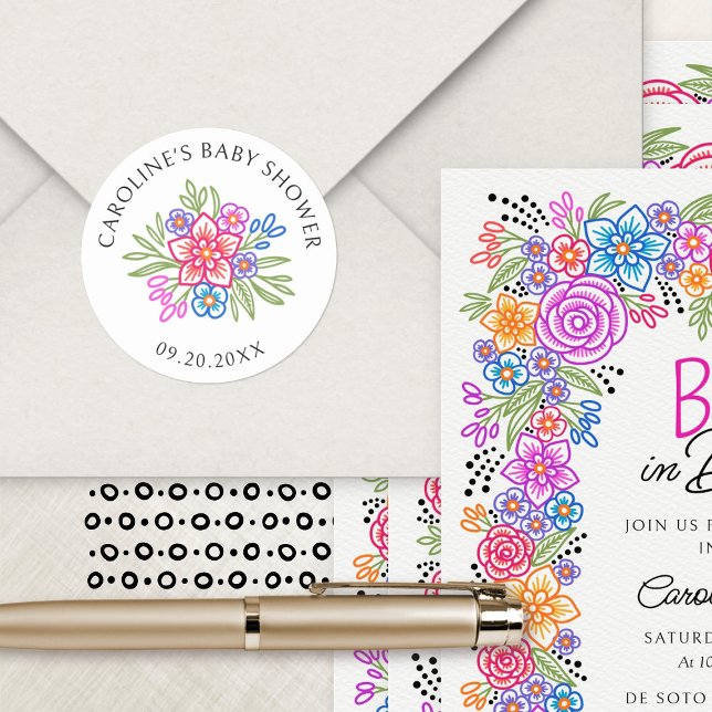 Sticker Rond Floral Fiesta Vivid Baby shower (Créateur téléchargé)
