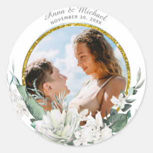 Sticker Rond *~* Floral Fleurs blanches Mariage PHOTO Ballons