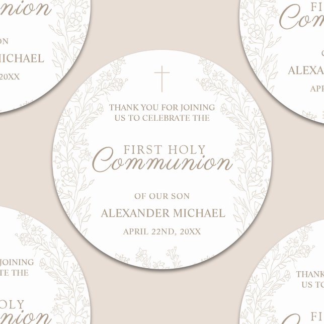 Sticker Rond Floral Flowers Christian Cross Baptism Thank You (Créateur téléchargé)