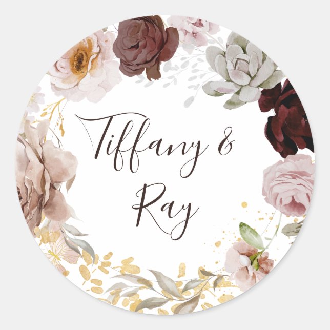Sticker Rond Floral flush moderne | Sceaux d'enveloppe Mariage (Devant)