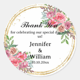 Sticker Rond Floral Foliage Merci Mariage Business Anniversaire