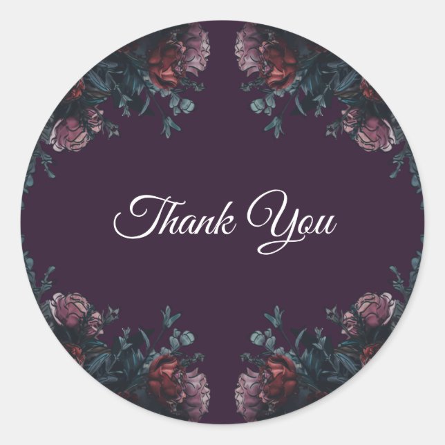 Sticker Rond Floral foncé violet élégant Mariage Maroon Mauve (Devant)