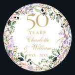 Sticker Rond Floral Garland 50th Wedding Anniversary<br><div class="desc">Featuring a delicate watercolor floral lavender garland,  this chic botanical 50th wedding anniversary sticker can be personalized with your special anniversary information. Designed by Thisisnotme©</div>