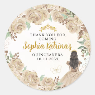 Sticker Rond Floral Gold Princess Quinceanera Anniversaire Favo