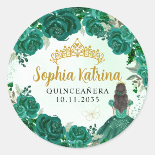 Sticker Rond Floral Green Princess Quinceanera Anniversaire Fav