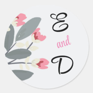 Sticker Rond Floral gris et rose personnalisé