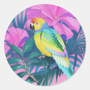 Sticker Rond Floral/hawaïen/tropical/perroquet