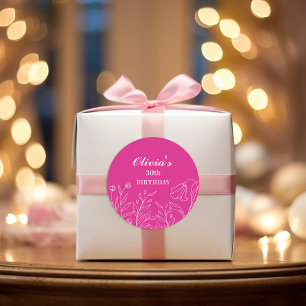 Sticker Rond Floral Hot rose 30e anniversaire Elégant