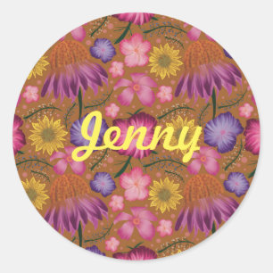 Sticker Rond Floral Jaune fleur sauvage personnalisé