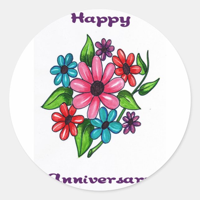 Sticker Rond Floral Joyeux Anniversaire (Devant)